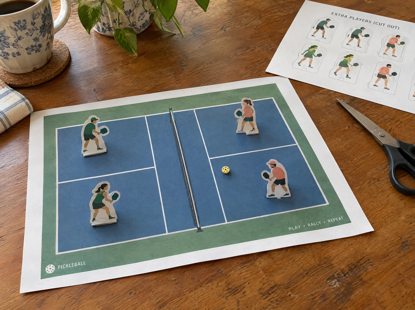 Printable tabletop court with tokens