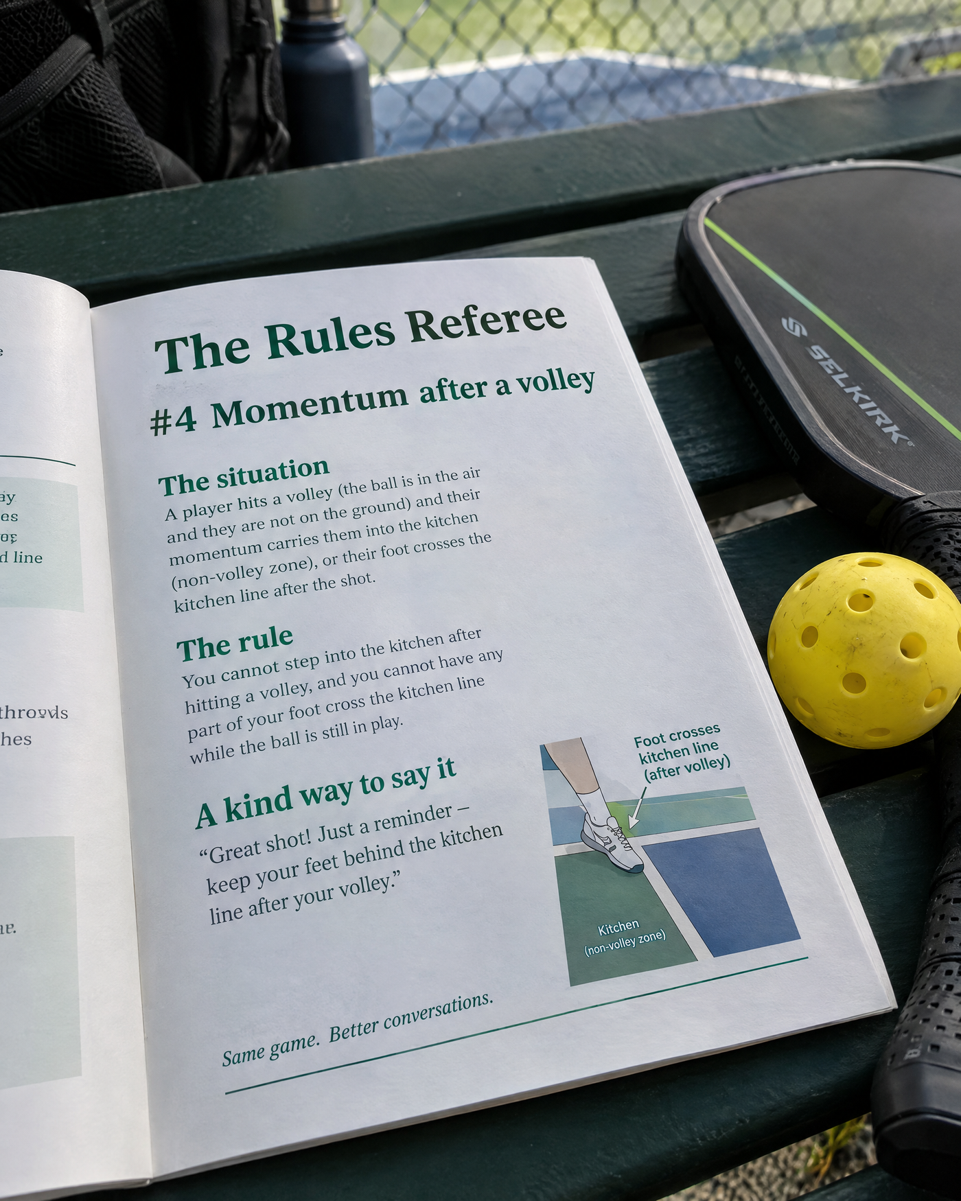 The Rules Referee open on a bench