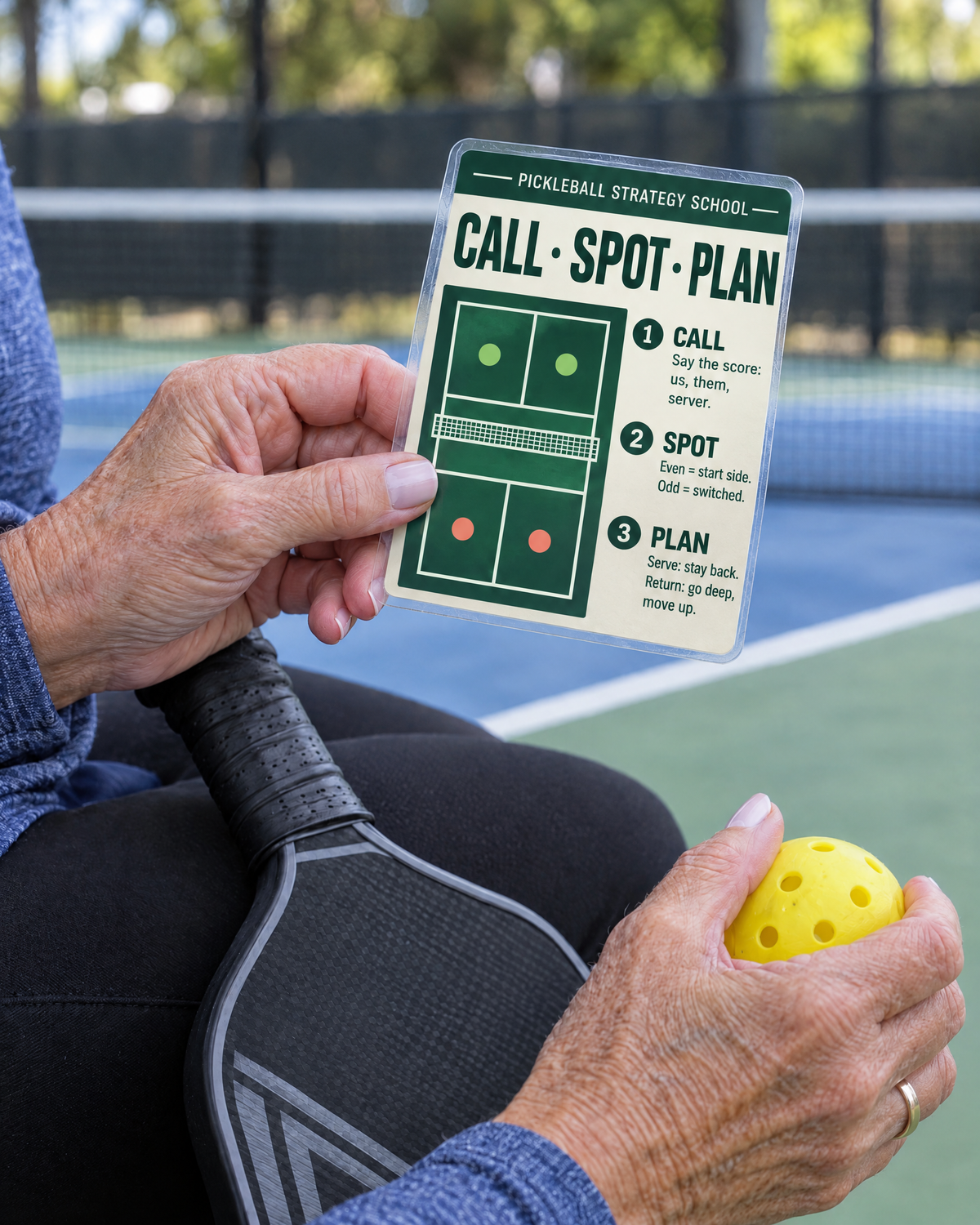 The laminated Pocket Score Card at the court